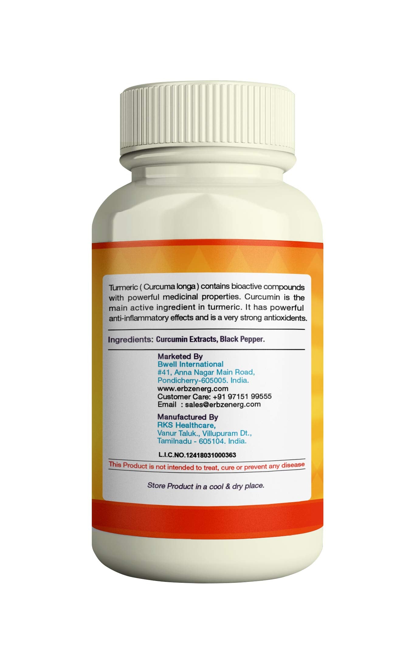ERBZENERG Turmeric (Curcumin) 60 Capsules (Pack of 1)