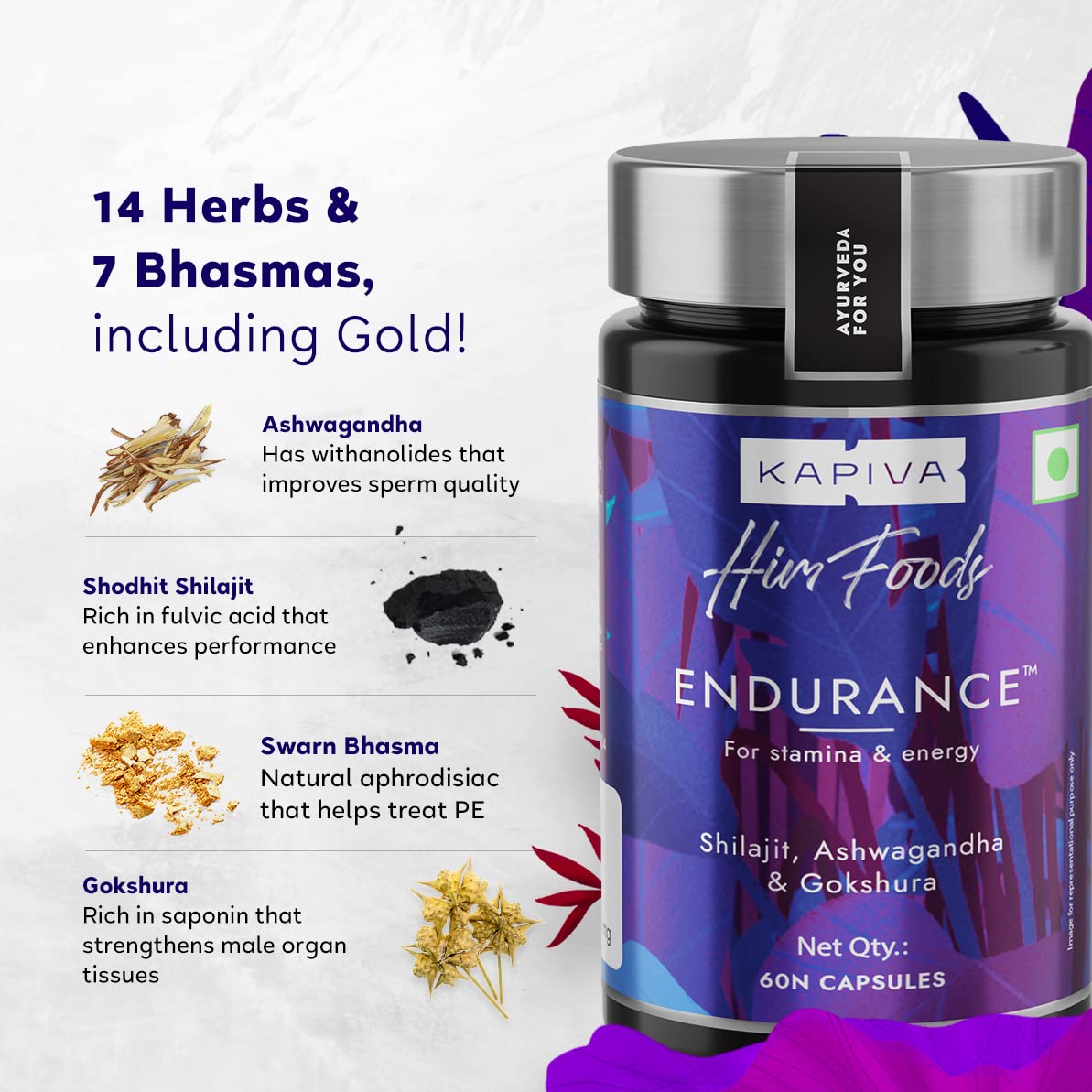 Kapiva Endurance Capsules - Research-backed blend of 14 Herbs & 7 Bhasmas like Ashwagandha, Shilajit & Gokshura to unlock peak performance - Pack of 2