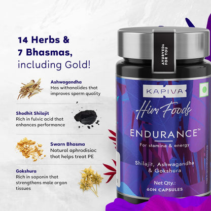 Kapiva Endurance Capsules - Research-backed blend of 14 Herbs & 7 Bhasmas like Ashwagandha, Shilajit & Gokshura to unlock peak performance - Pack of 2