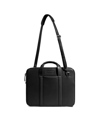 DailyObjects Unisex Black Urban Classic Briefcase Vegan Leather Laptop Messenger Bag (13L) Adjustable Straps, Zip Closure Slip Pockets, Detachable Carry Pouch And A Large Storage For 14 Inch Laptops