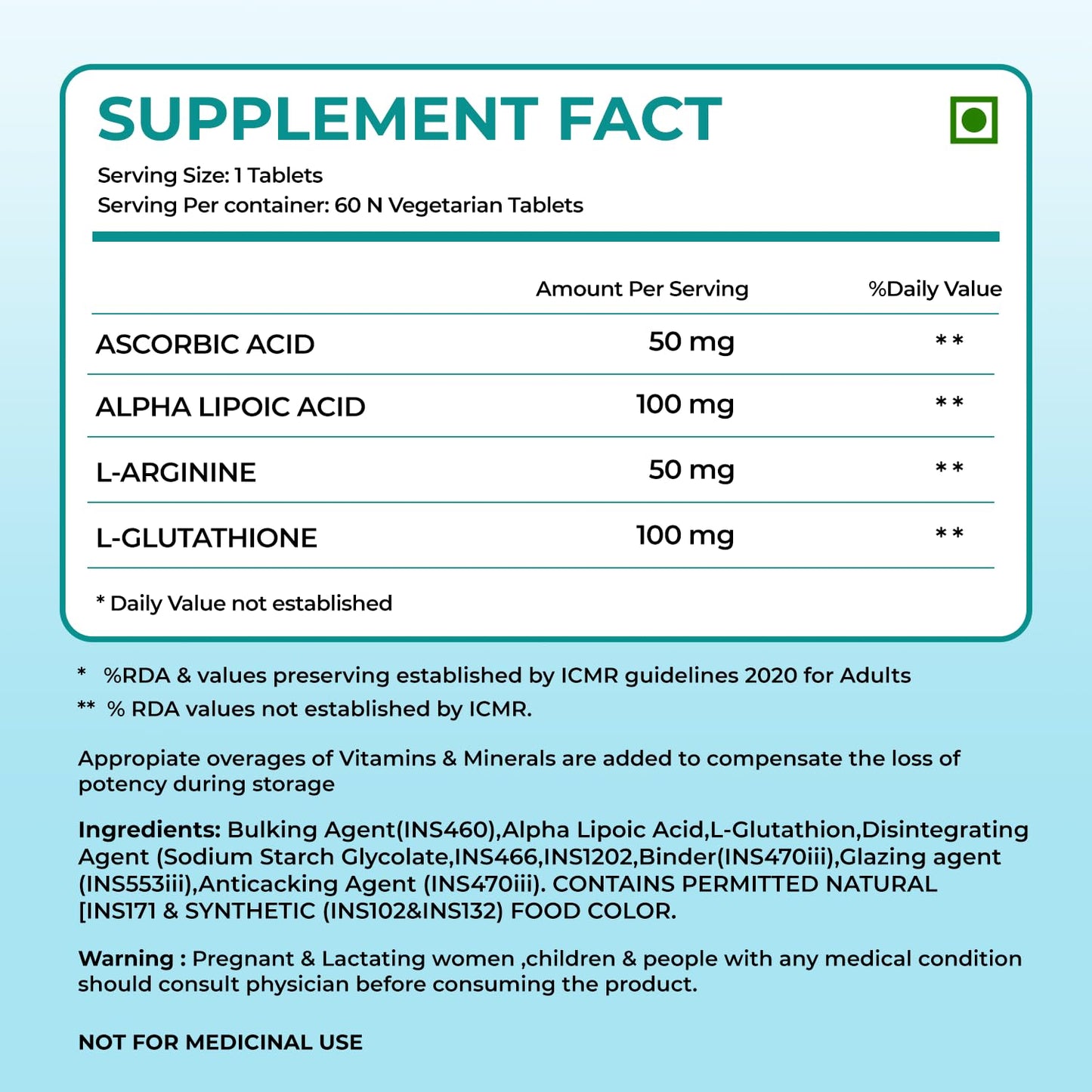 Herbal Max L-Glutathione Tablets for Skin Glow – 60 Tablets | With Vitamin C & Antioxidants | Supports Radiant & Healthy Skin | Unisex Supplement