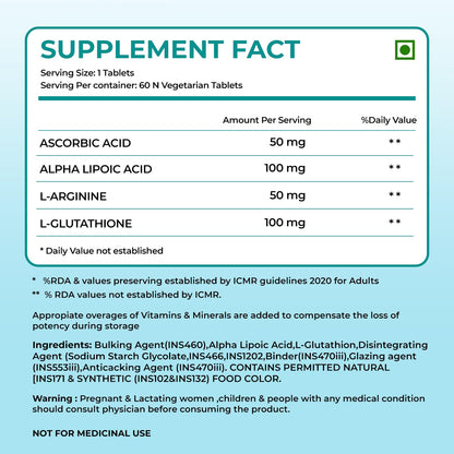 Herbal Max L-Glutathione Tablets for Skin Glow – 60 Tablets | With Vitamin C & Antioxidants | Supports Radiant & Healthy Skin | Unisex Supplement