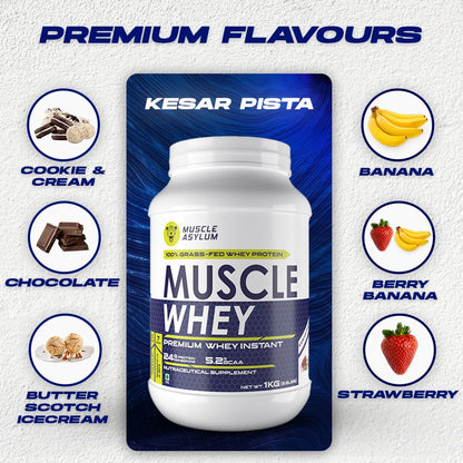 Muscle Asylum Premium Whey Protein | 1kg, 25 Servings | Kesar Pista | W- image 4