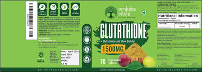 Vruksha Vitals Glutathione 1500 mg - 70 Tablets with Vitamin C and Milk Thistle, Amla & Grapeseed Extracts (Plant based Capsules Supplement)