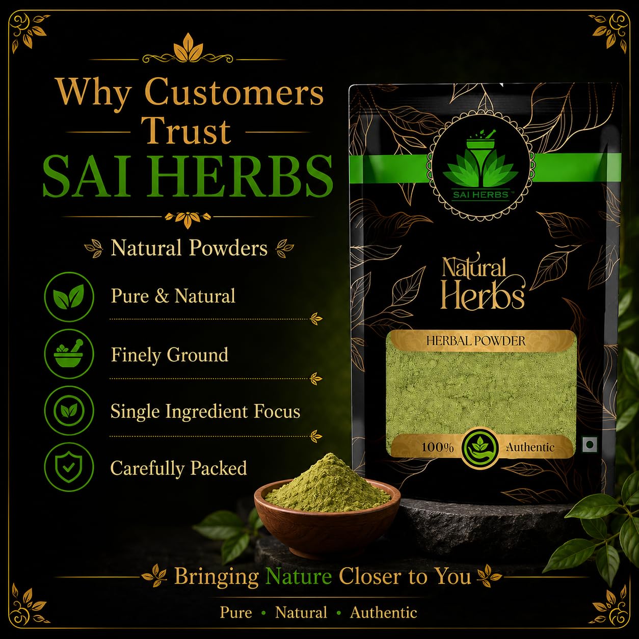 SAI HERBS Brahmi Booti Siddha Powder | Bacopa Monnieri Linn | Centella Asiatica Linn | Indian Pennywort | Pure & Natural | 100g