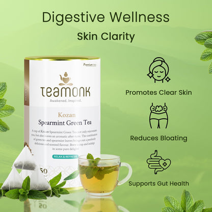 Teamonk Kozan High Mountain Spearmint Green Tea (50 Biodegradable Pyramid Bags) | Premium PCOS Tea For Women | Rectifies Hormonal Balance, Acne & Facial Hair | Helps Stress Relief & Memory