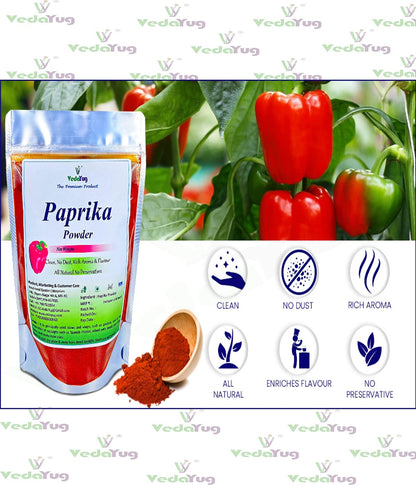 VY VedaYug Red Sweet Paprika Powder 100g | 100% Pure Non-Smoked Paprika | Mild Chilli Powder for Cooking, Pizza, Pasta & Seasoning | No Preservatives