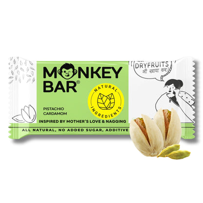 MONKEY BAR - Pistachio Cardamom Protein Bar - 8 Bars, 50g each, 11g Protein, Hig