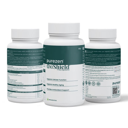 Purezen OxiShield | Powerful Multi-Antioxidant Supplement with Astaxanthin, Zeaxanthin, Lycopene, Turmeric & Alpha Lipoic Acid for Cellular Health & Healthy Aging | 60 Capsules