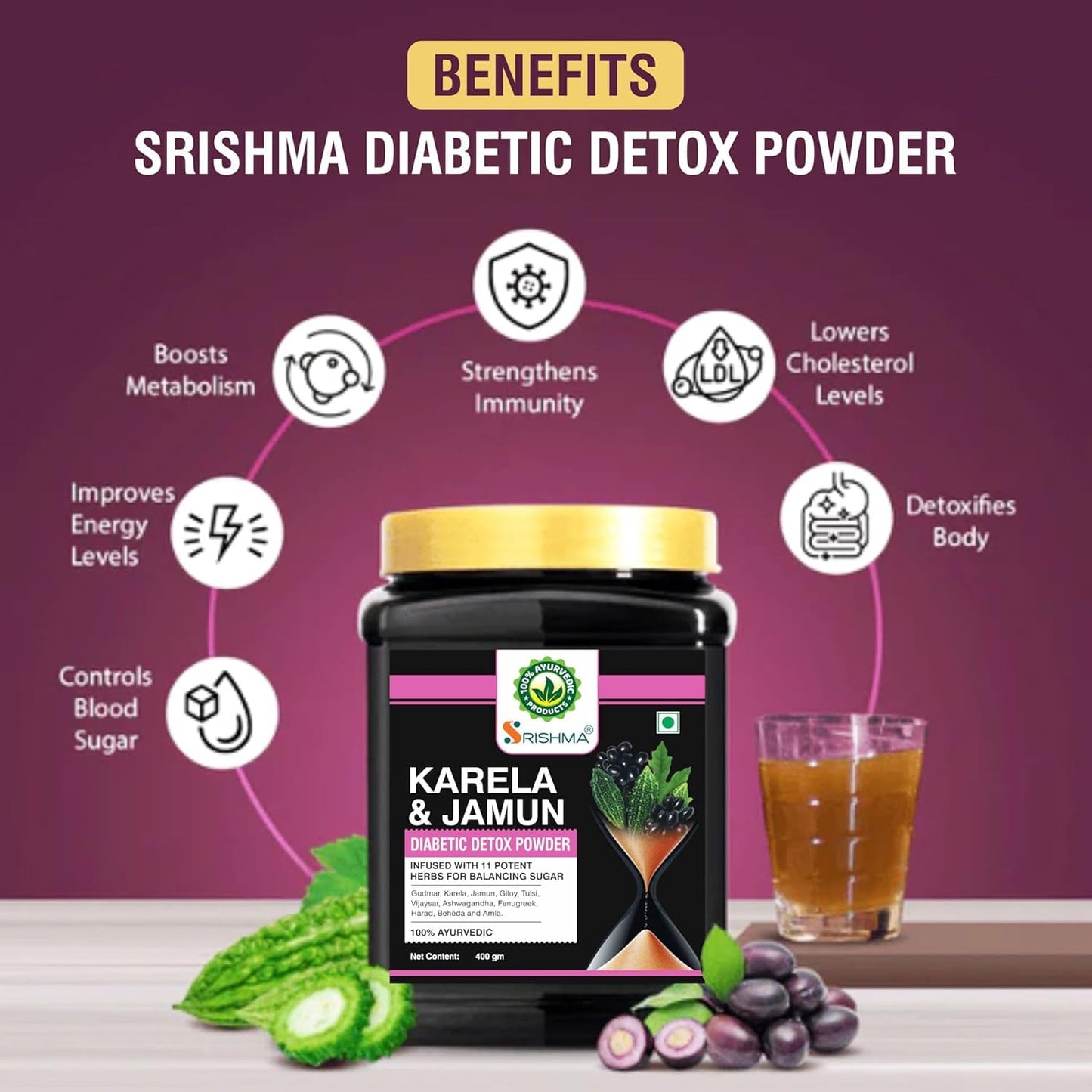 Srishma Karela, Jamun Diabetic Detox Powder | Infused with 11 Potent He- image 2