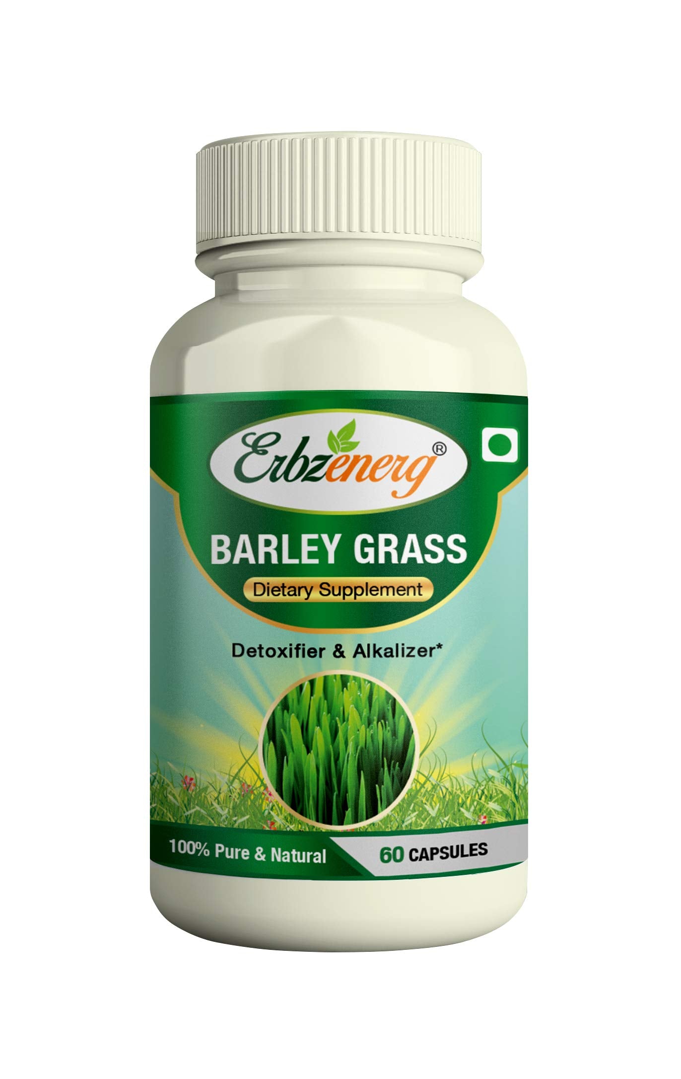 ERBZENERG® Organic Barley Grass (Hardeum vulgare) 60 Capsules (Pack of 1)