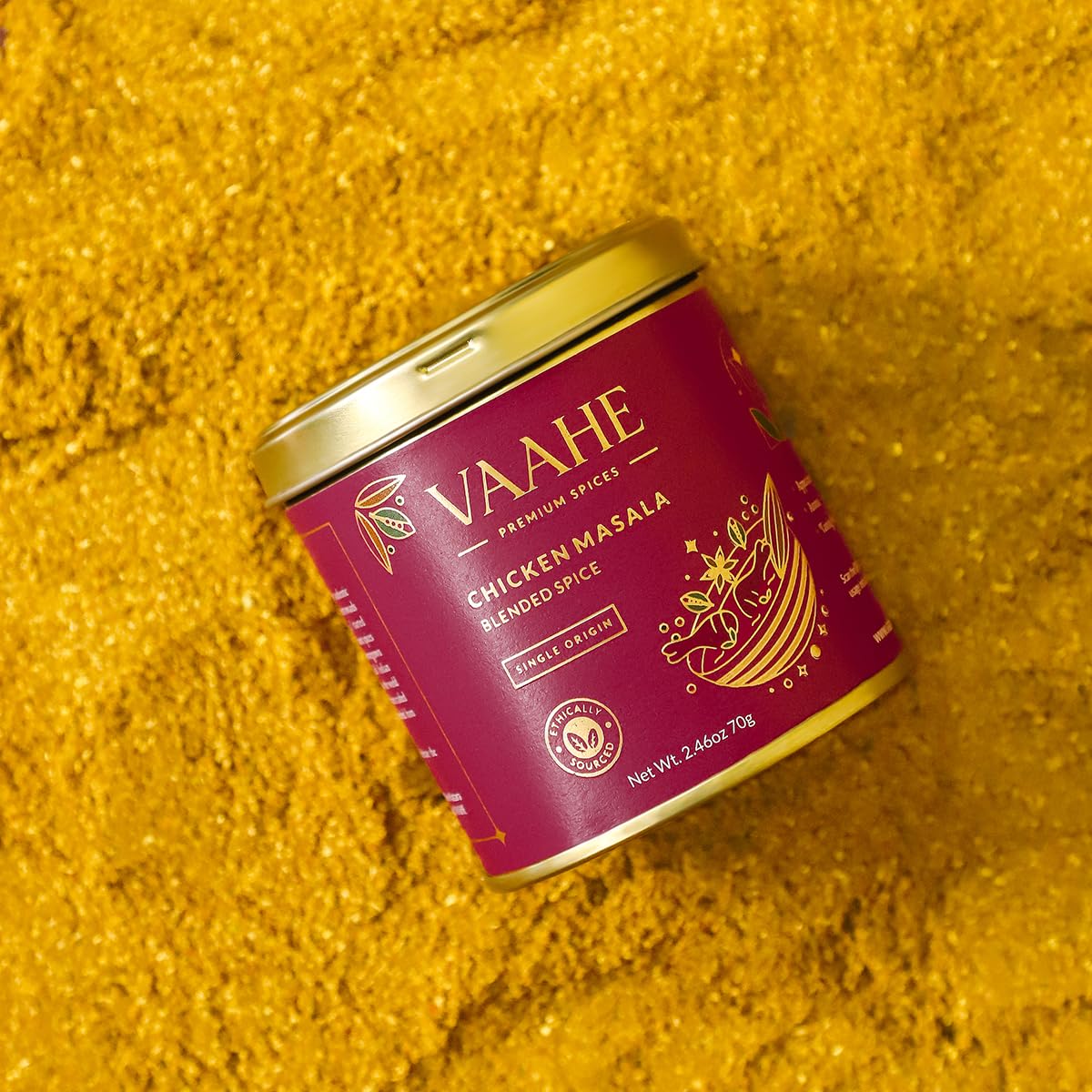 VAAHE Chicken Masala | 17+ Natural Spices | Freshly Ground and Packed | 100% Pure and Natural | Single Origin | Premium Tin Box (70 gm)