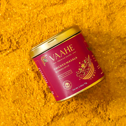 VAAHE Chicken Masala | 17+ Natural Spices | Freshly Ground and Packed | 100% Pure and Natural | Single Origin | Premium Tin Box (70 gm)