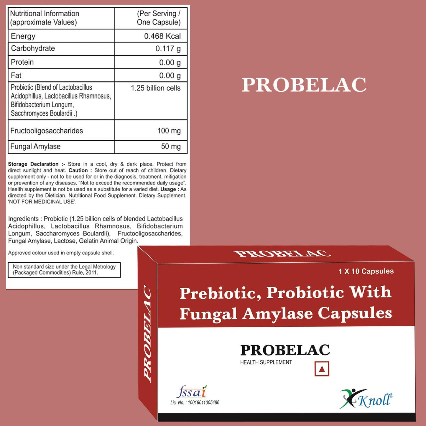 Knoll Healthcare Probelac Prebiotic Probiotic Capsules with Lactobacillus Acidophilus & Lactobacillus Rhamnosus | Fungal Amylase | Gut & Digestive Support | 30 Capsules (Pack of 3)