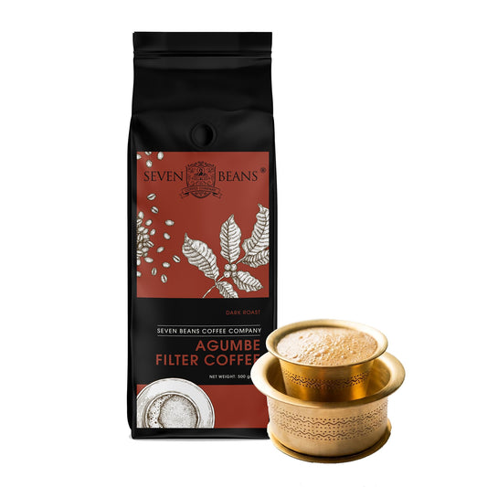 Seven Beans Agumbe Filter Coffee Powder | 70% Coffee 30% Chicory | Strong South Indian Kaapi | Dark Roast Hotel Style Coffee | 500g (Pack of 1)