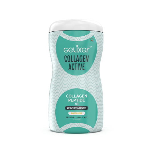 GELIXER Collagen Active (250 gm), Japanese Marine Collagen Peptide with Whey Protein (Mango Flavored) Rich In Protein for Active Lifestyle, Fitness & Glow