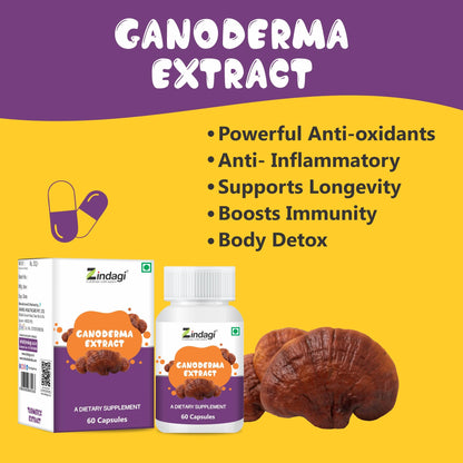 Zindagi Ganoderma Pure Extract Capsules - Helpful In Weight Management - Antioxidants For Healthy Body (60 Capsules)