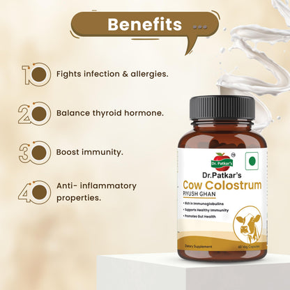 Dr. Patkar’s – Cow Colostrum 500 mg – Immune & Gut Health Supplement – High-Potency Colostrum Formula – Natural – 60 Vegetarian Capsules