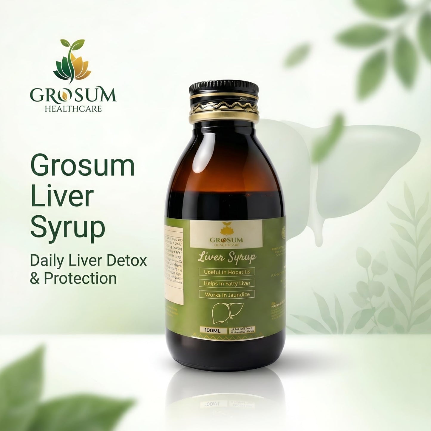 Grosum Liver Syrup – With 17 Ayurvedic Herbs like Rohitaka, Punarnava, Guduchi & Amla, 200ml