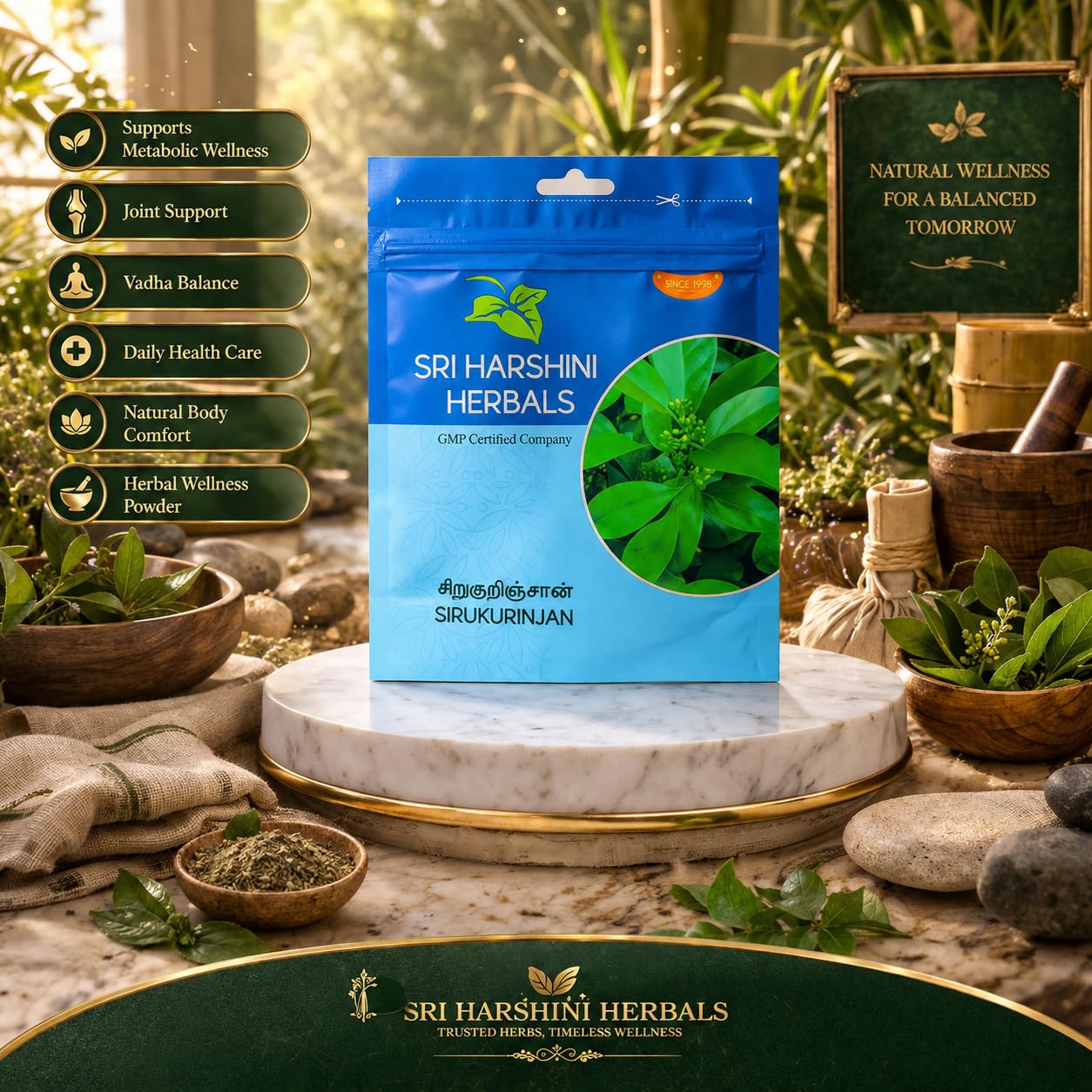SRI HARSHINI HERBALS Siru Kurinjan Powder 50g | Herbal Supplement for Metabolic Wellness and Joint Support | Vadha Balance Daily Health Care and Natural Body Comfort | Herbal Wellness Powder for Overall Body Balance