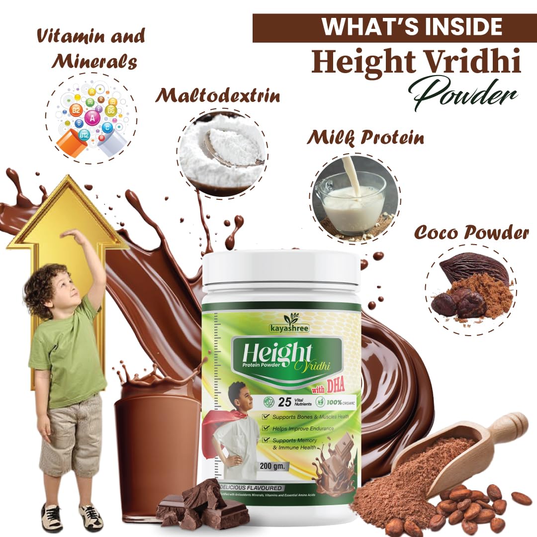 Kayashree Height Vridhi Formula Daily High Protein Shake Powder | No Added Sugar | Vegan | Flavour - Chocolate 200gm