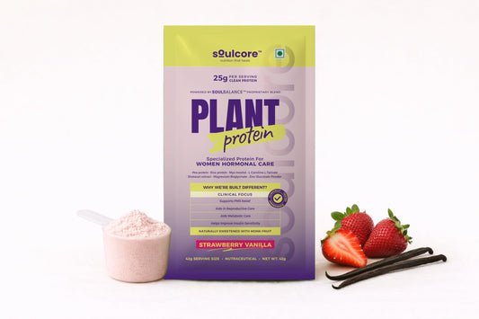 Soulcore Plant Protein for Women Hormonal Care, Strawberry Vanilla, 25g Clean Protein, Naturally Sweetened with Monk Fruit (pack of 3)