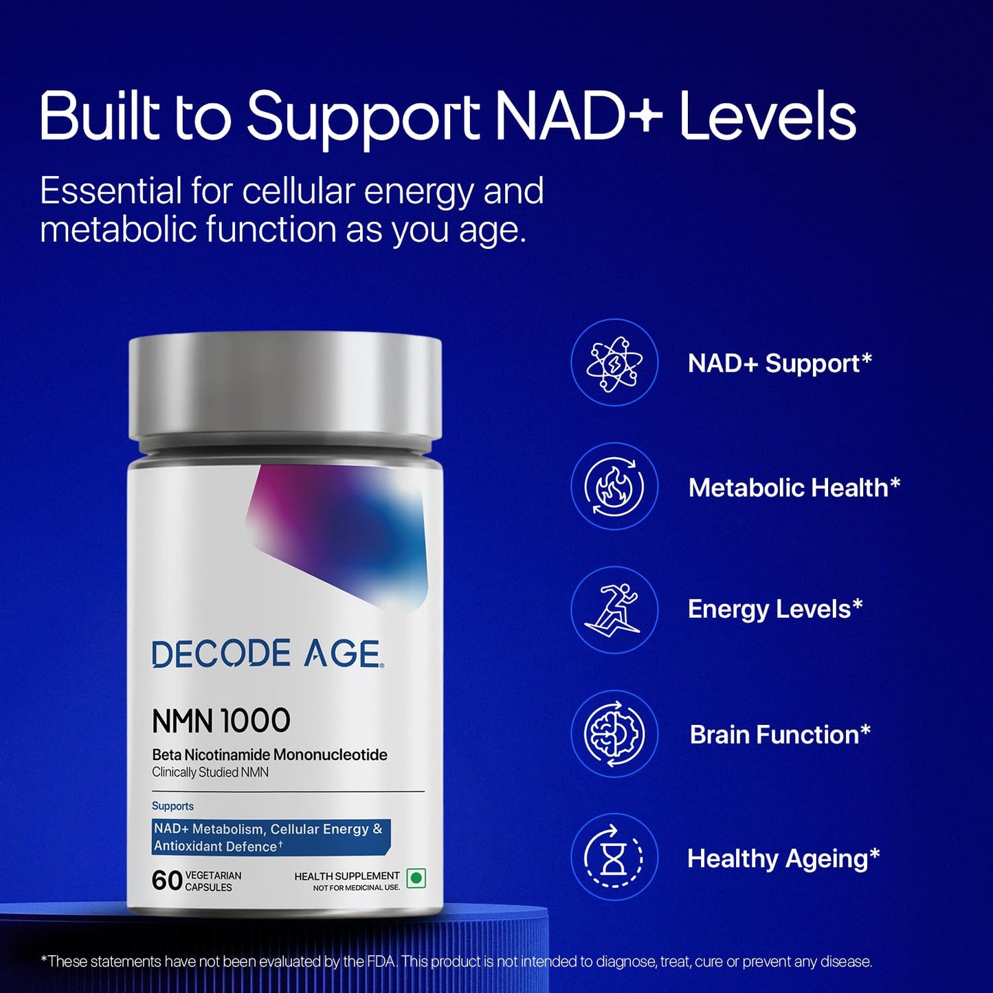 NMN Supplement 1000 mg | 99% Pure NMN for Anti-Aging, NAD+ Boost & Cellular Energy | High Absorption Nicotinamide Mononucleotide | Longevity & DNA Repair Support | 60 Capsules