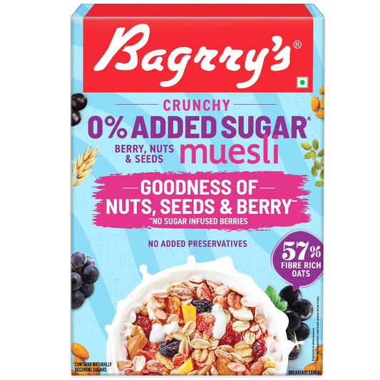 Bagrrys 0% Added Sugar Muesli – Berry, Nuts & Seeds 500g | Whole Grain Breakfast Cereal | Helps Manage Weight |0% Added Sugar