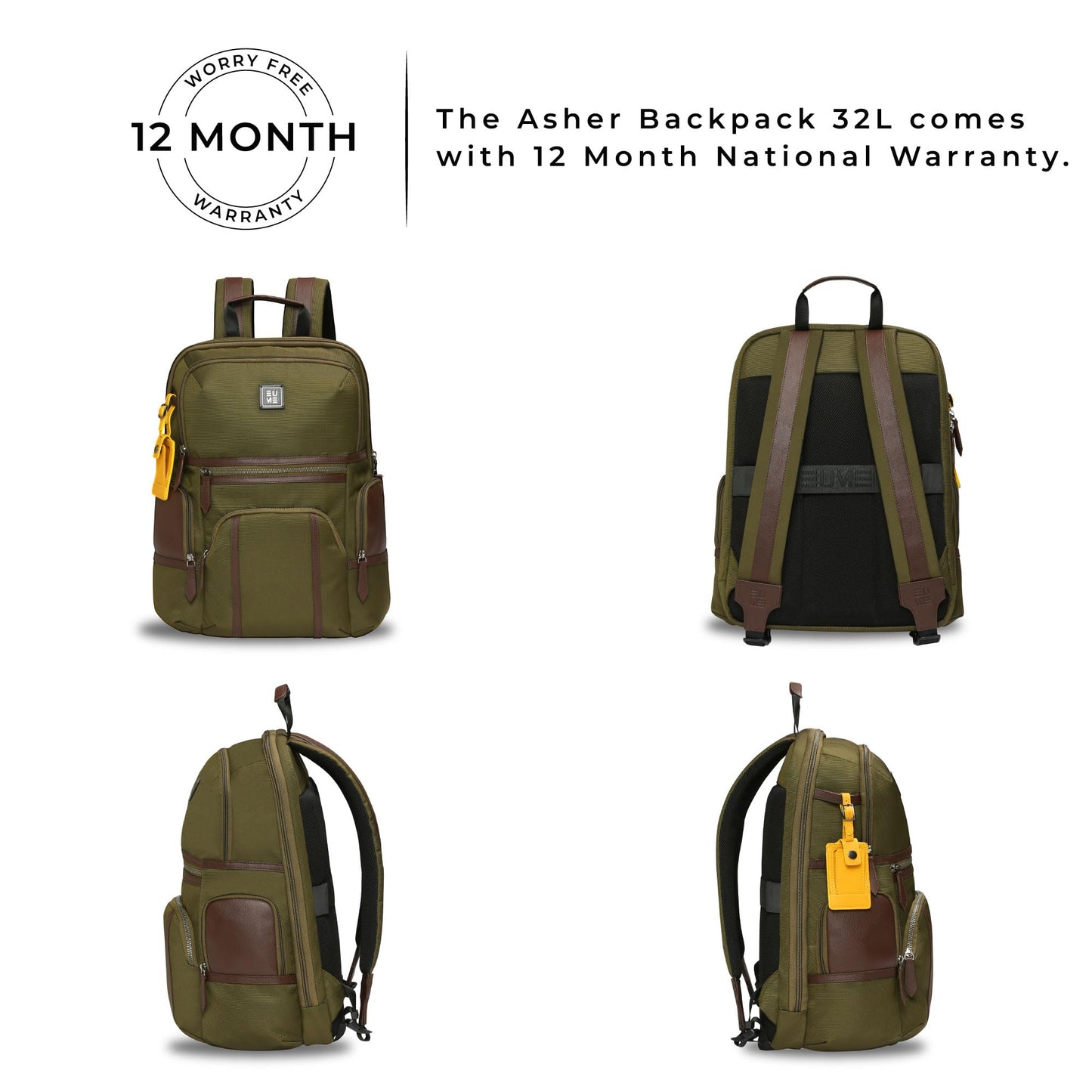 EUME Asher 32L Laptop Bag for Men | 2 Large Compartment | Fits Up to 15.6" Laptop | Nylon Fabric Travel Backpack | Travel Backpack for Men & Women