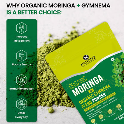 NATURYZ Organic Moringa +Gymnema ( Gudmar) Powder leaves for Lean Weight Management | Supports Blood Sugar Control, Reduces Cravings & Enhances Metabolism | Energy | Detox | Immunity | USDA Organic Certified | Pesticides & Chemical-Free - 150g