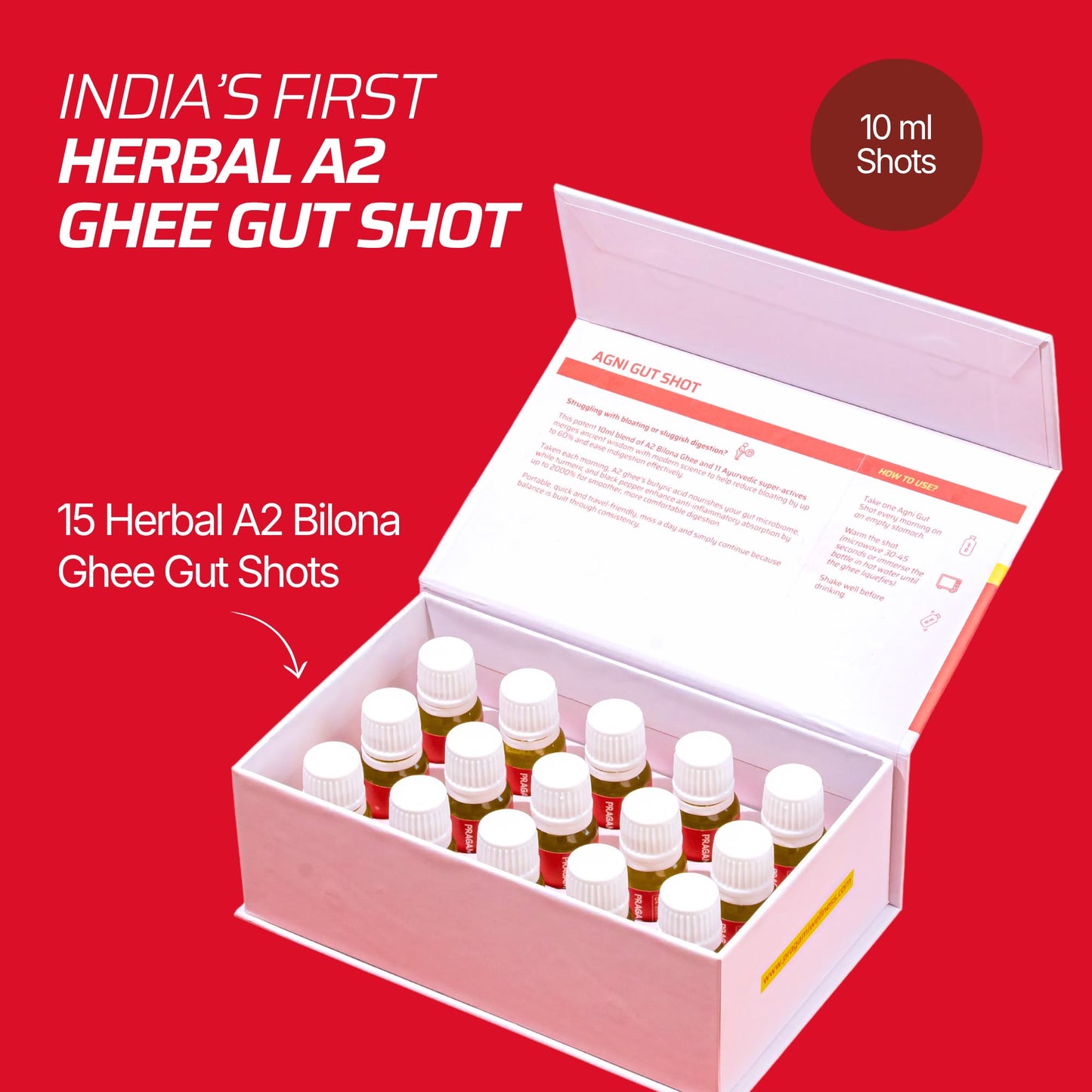 Pragami Gut Shots - 15 Ayurvedic Digestive Shots 10ml Each - Gut Health Supplements - No Added Sugar/Preservatives - Gut Cleanse Detox - Supports Gut Care & Detox - Ideal for Daily Routine