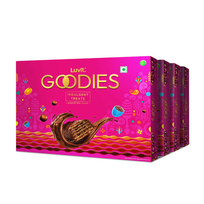 LuvIt. Goodies Chocolates Assorted Gift Pack | Premium Chocolate Gift Box | Perfect for Gifting, Celebrations, Festivals, Birthdays, and Special Occasions | Pack of 4-163.70g Each