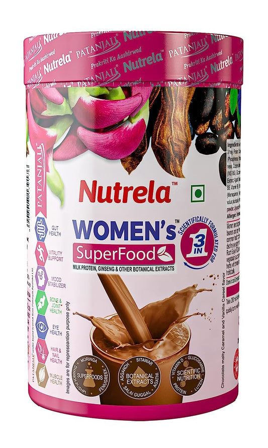 Nutrela Women Superfoods Protein Powder - 400g, Chocolate | Everyday Fitness with Biofermented Multivitamins & Whey Protein to support in Bone & Joints Health , Muscle , Heart , Hair & Nails , Vitality and Mood Stabilizer