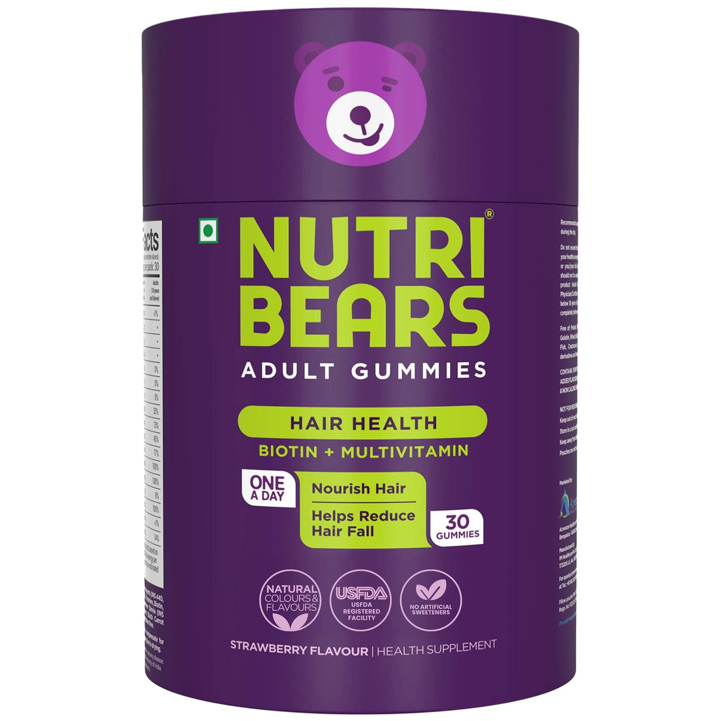 NutriBears Biotin Hair Gummies with Multivitamin, Enhance Growth and Strength, Nourishing Anti-Loss Vitamin Supplement for Thinning, Weak, or Brittle Hair, 30 Gummy Chewables