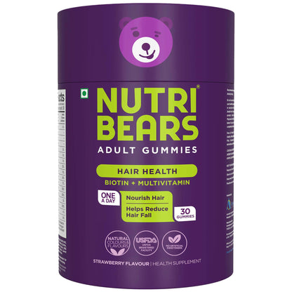 NutriBears Biotin Hair Gummies with Multivitamin, Enhance Growth and Strength, Nourishing Anti-Loss Vitamin Supplement for Thinning, Weak, or Brittle Hair, 30 Gummy Chewables