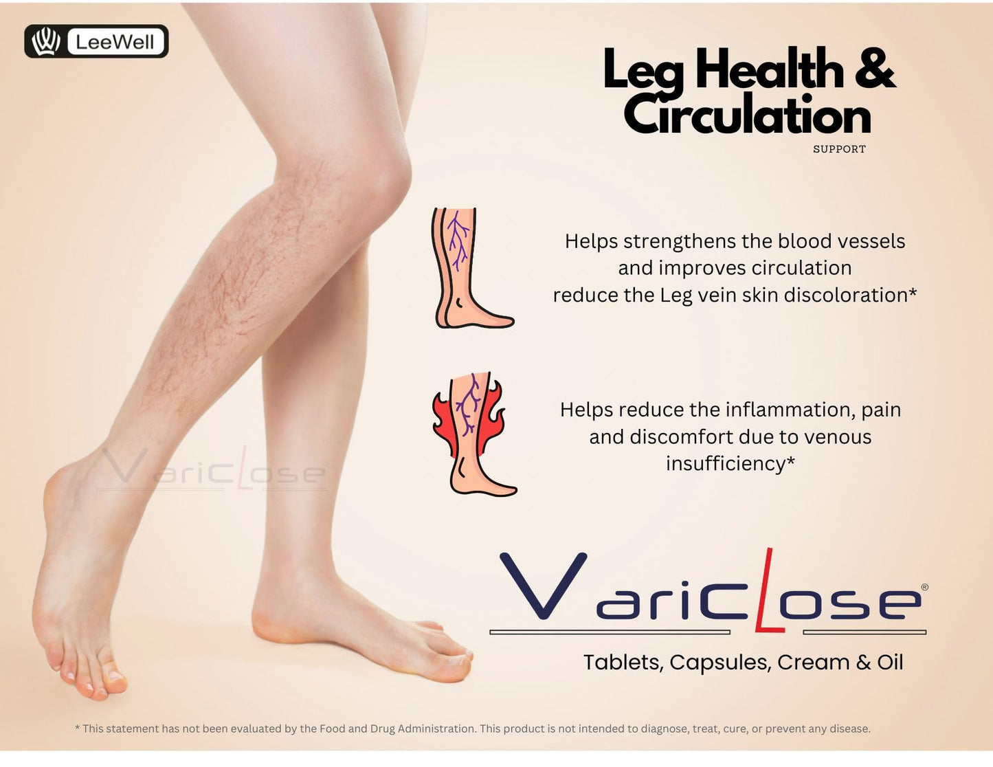 Variclose -500 Advanced Support for Varicose Veins | Helps Strengthens Vein Wall & Improve Micro Circulation | Plant-based Nutrition for Restless Legs Health & Enlarged Vein discomfort | Citrus bioflavonoids Diosmin 450mg Hesperidin 50mg - 30 tablets