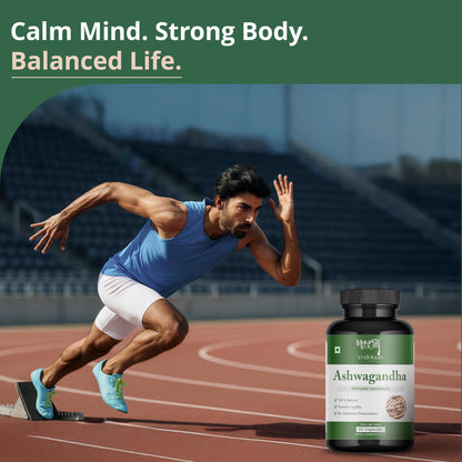 VedViyan Naturals Ashwagandha Capsules 500 mg 60 capsules-Natural stress relief and energy booster-supports immunity,brain health-care 100% vegetarian, premiun quality