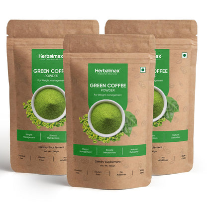 Herbal Max Green Coffee Powder, 3 × 100 gm – Organic Natural Green Coffee for Weight Management, Metabolism, Digestion & Energy Support | Daily Wellness Supplement