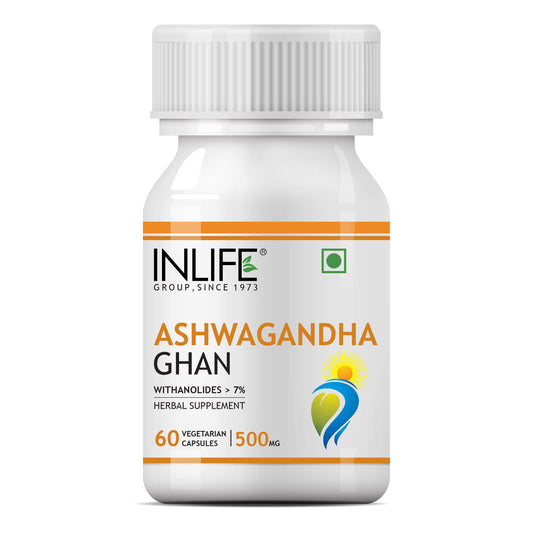 INLIFE Ashwagandha Supplement Tablets (Withanolides>7%) 500 mg - 60 Vegetarian C