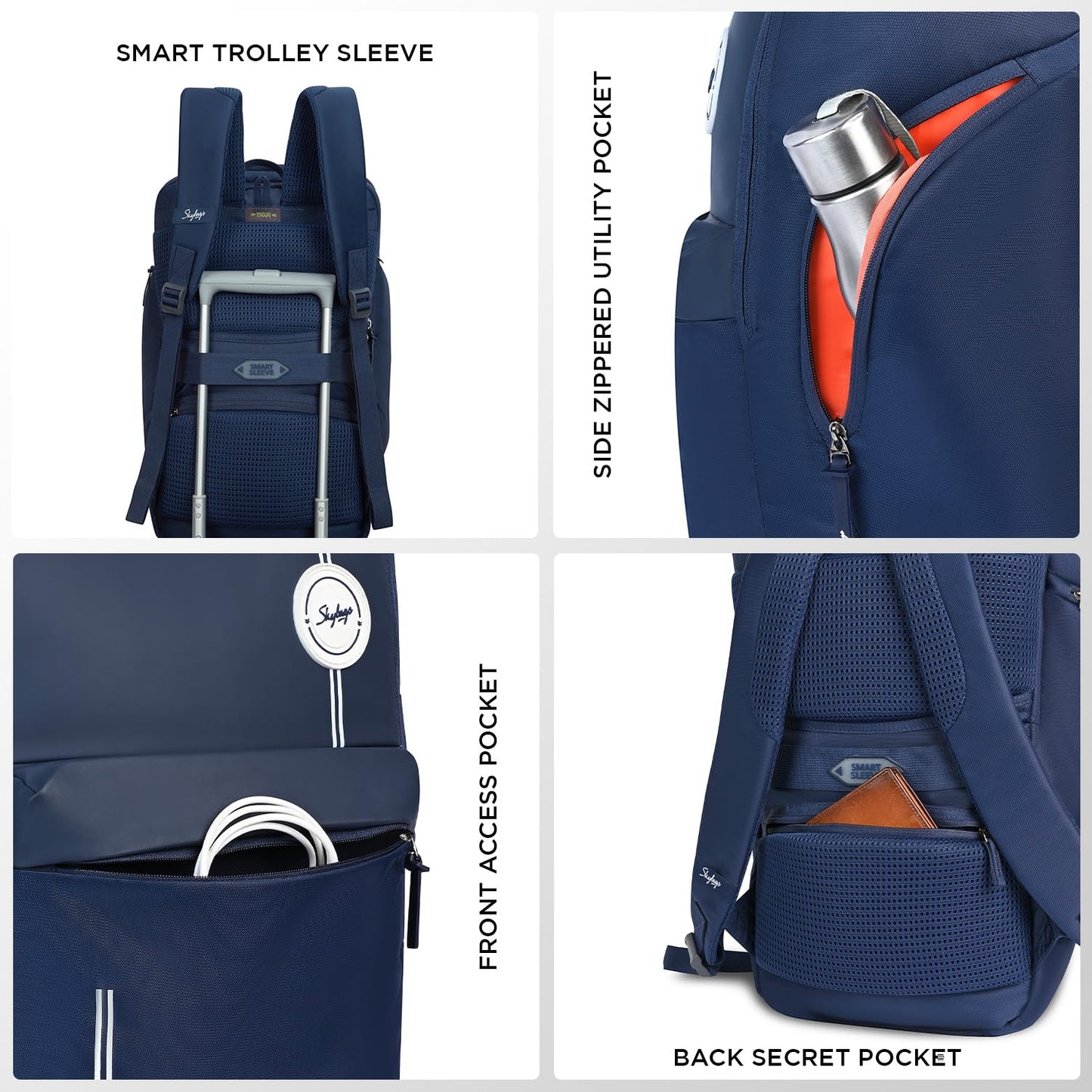 Skybags Rynex 01 XL Formal Backpack 32L with Laptop Compartment for Men & Women With Rain Cover,Smart Sleeve, Ergonomic Back & Shoulder Strap (Navy Blue)