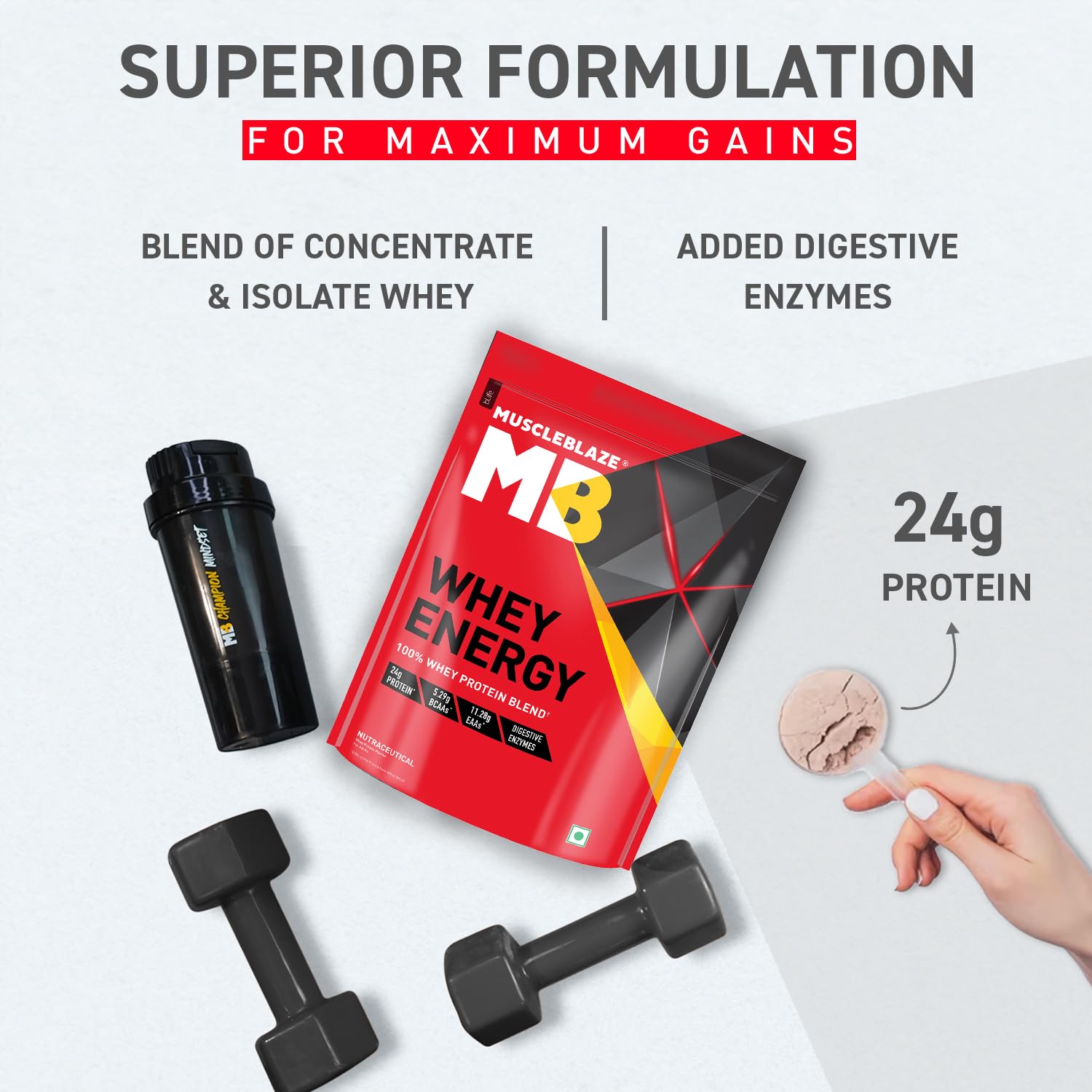 MuscleBlaze Whey Energy (Cold Coffee, 1kg / 2.2lbs) | 24g Protein, 100%- image 7