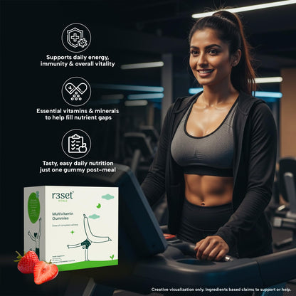 R3SET Multivitamin Gummies for Men & Women | Boosts Immunity, Energy & Stamina | Fills Daily Nutritional Gaps | 100% Vegetarian, No Added Sugar | Vitamins A, C, D, E & Zinc for Overall Health – 30 Gummies