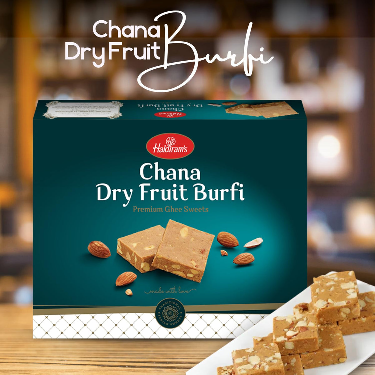Haldiram's Chana Dry Fruit Burfi 500g | Indian Sweets Diwali Gift Pack | Fresh Product | Made in Desi Ghee