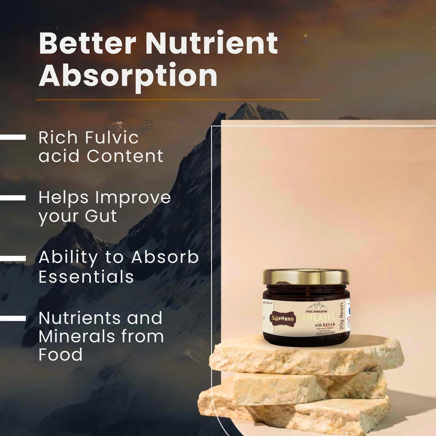 SupHerb™ Pure Himalayan Shilajit 20 gm I 100% Pure & authentic source of vitality I 80+ minerals I Boosts energy, cognitive function & Supports Overall Wellness I Powerful Stamina and Strenth.