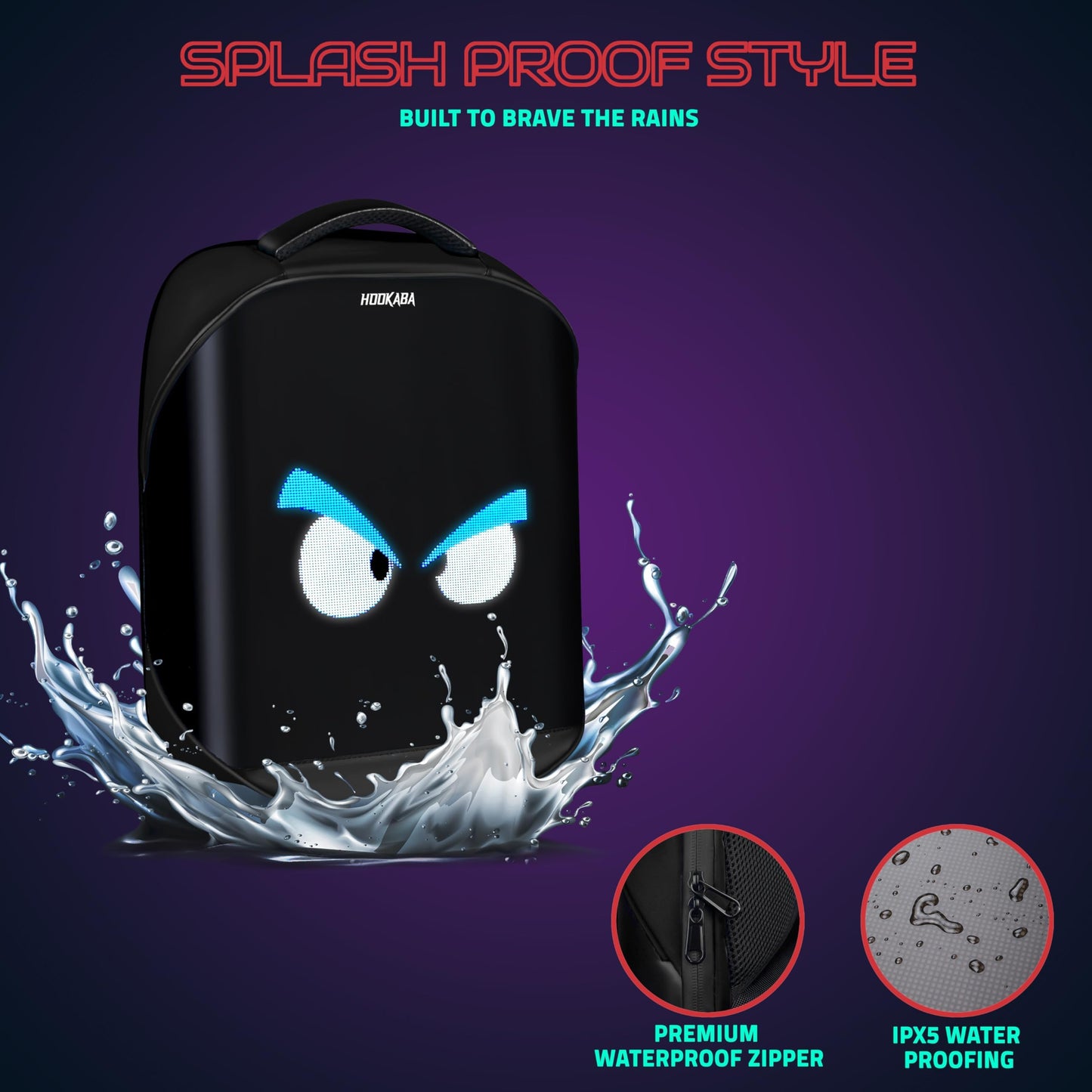 Hookaba Tech Trend HD LED Backpack 20L (Black) | Smart Display Bag | App Controlled, Programmable Screen & Water Resistant | Unisex Daypack For School, College, Travel, Laptop | Men & Women