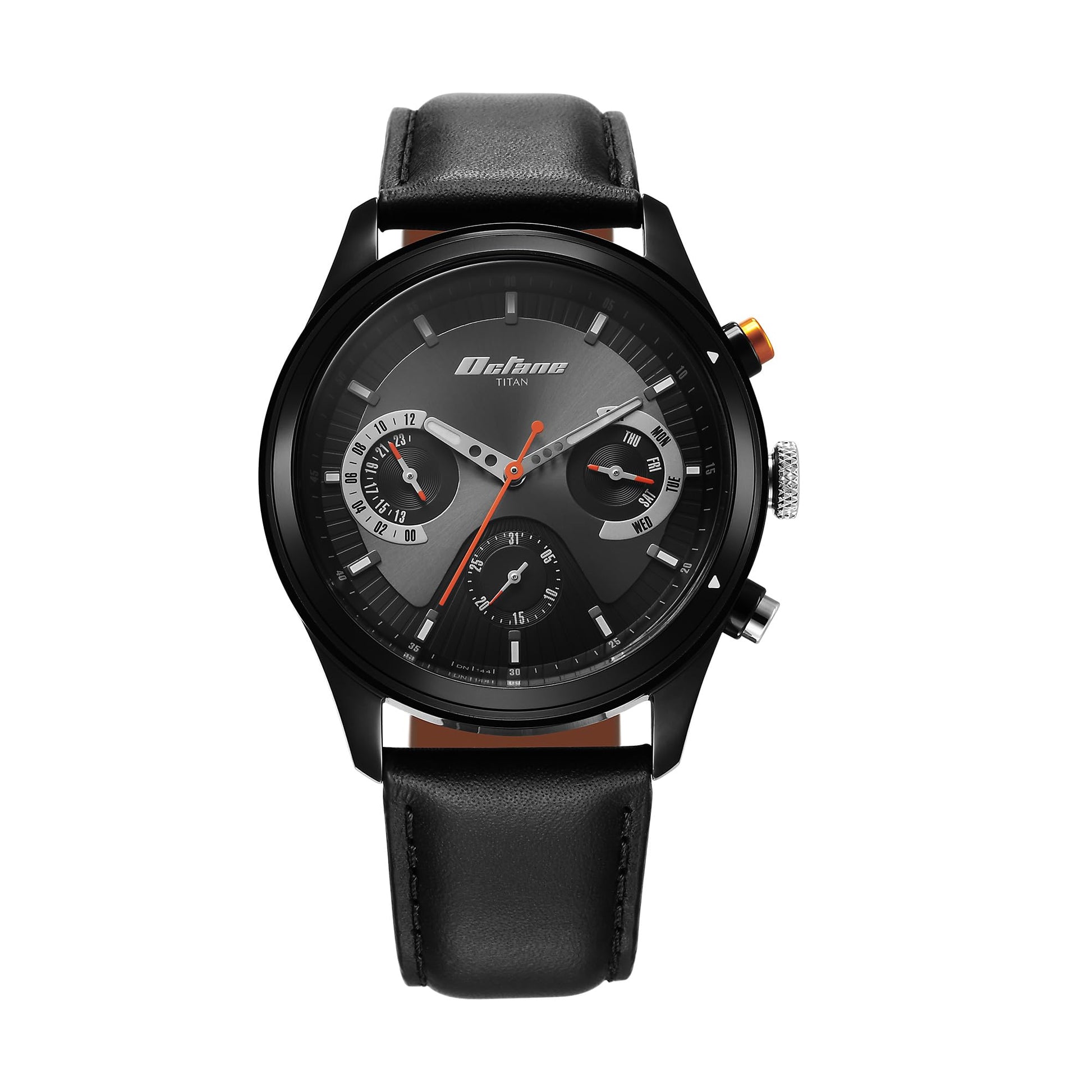 Titan Octane Phoenix Quartz Multifunction Black Dial with Black Leather Strap Wa