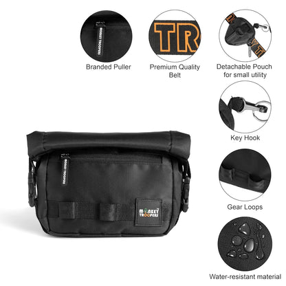MONKEY TROOPERS Radiant 2.5L Crossbody Sling Bag for Men & Women Roll Top Closure Detachable Mini Pouch Adjustable Strap Organised Compact Storage Lavender Black