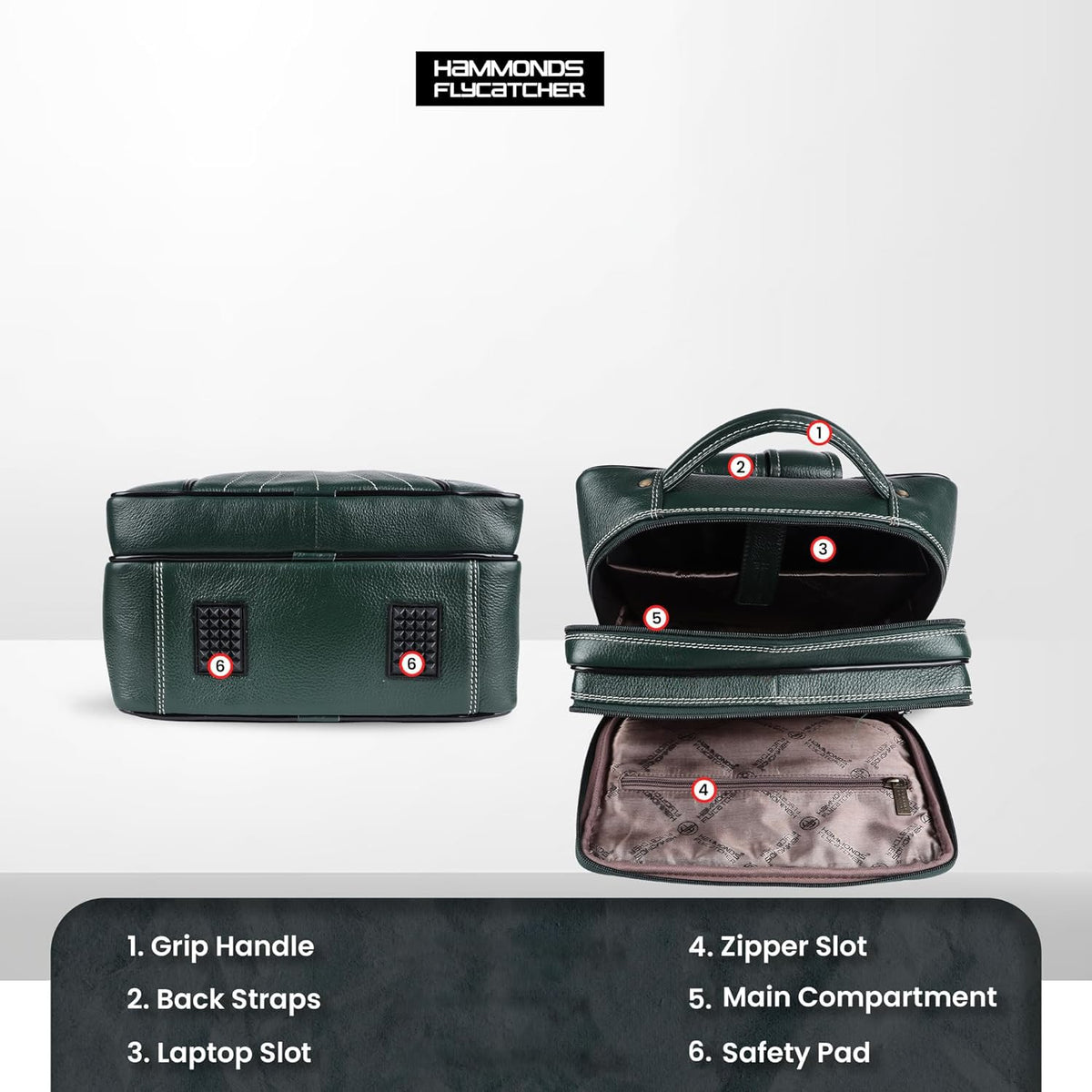 HAMMONDS FLYCATCHER Genuine Leather Laptop Backpack for Men and Women - Stylish, Spacious Bag with Multiple Compartments, Perfect for College, Work, and Travel - Upto 16 Inch Laptop - Sea Green