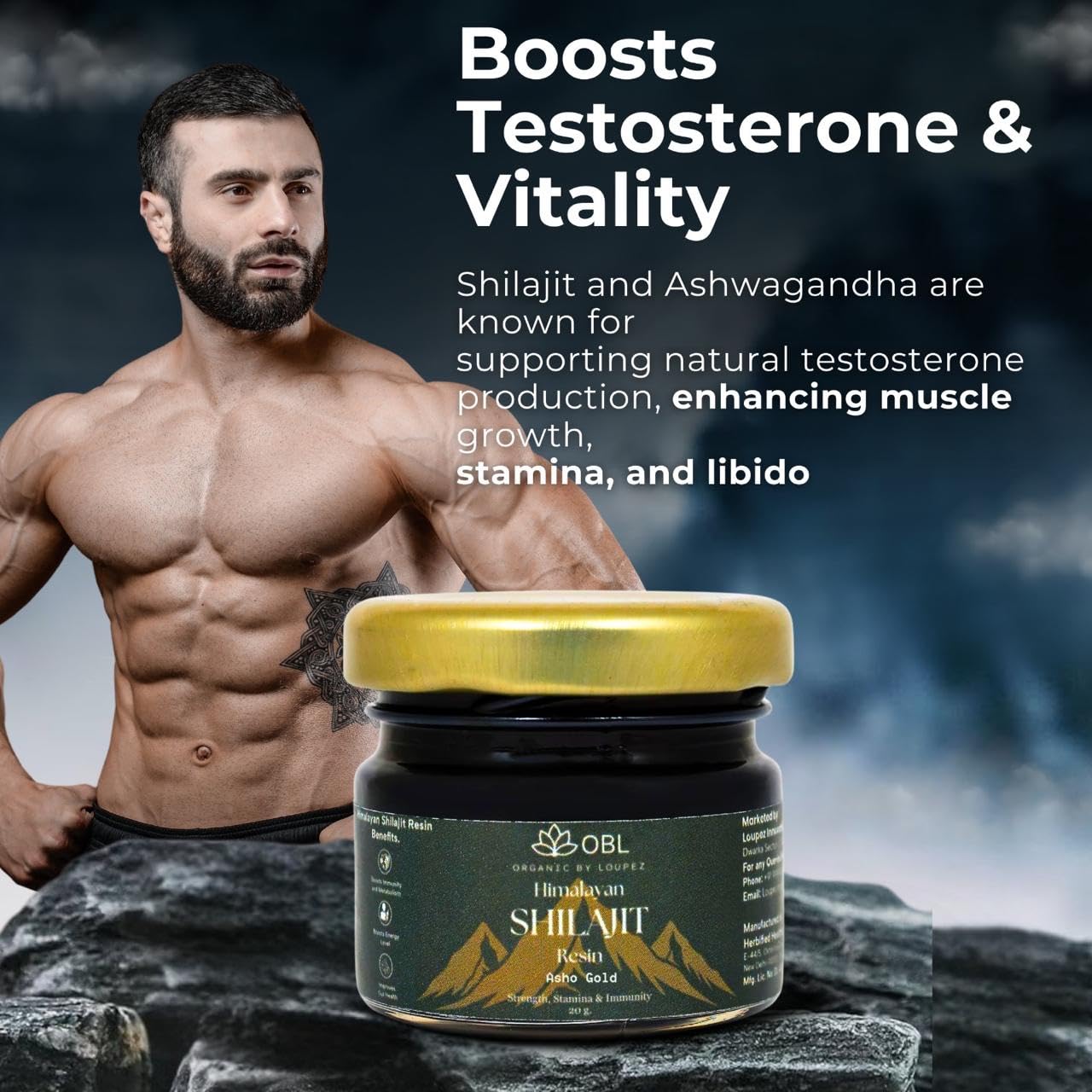 OBL ORGANIC BY LOUPEZ Pure Himalayan shilajit Resin for Men and women |For Strength, Stamina & vitality| Muscle Booster| 160 servings |Ayurvedic Supplement | Pack Of 2-20g each