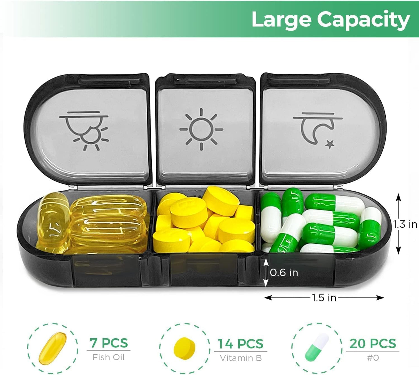 Estervig Weekly Pill Box Organizer 7 Day, 3 Times a Day Medicine Dispenser, Large Compartment Tablet Storage Case, Travel Pill Organizer for Vitamins, Supplements, Daily Health Care